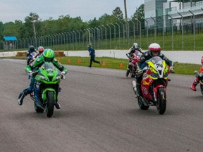 Brantford's Jordan Szoke (green) won two more races on the weekend to take a commanding lead in the Canadian Superbike Championship.