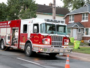 Garage fire at 259 Wellington St. E., on Tuesday, Aug. 18, 2020 in Sault Ste. Marie, Ont. (BRIAN KELLY/THE SAULT STAR/POSTMEDIA NETWIORK)