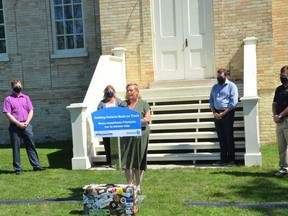 Lisa MacLeod, Ontario Minister of Heritage, Sport, Tourism and Culture Industries makes an announcement at the Bruce County Museum and Cultural Centre on Wednesday. Looking on are, from left, Arran-Elderslie Mayor Steve Hammell, Huron-Bruce MPP and Minister of Government and Consumer Services Lisa Thompson, Saugeen Shores Mayor Luke Charbonneau, and Bruce-Grey-Owen Sound MPP and Associate Minister of Energy Bill Walker. ROB GOWAN THE SUN TIMES