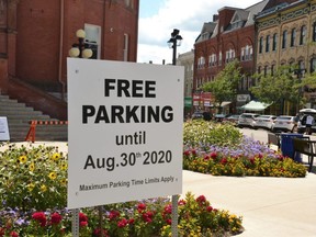 After five months of free parking in downtown Stratford, regular fees and enforcement will come back into effect Aug. 31. Photo taken in Stratford Ont. Aug. 19, 2020. GALEN SIMMONS/STRATFORD BEACON HERALD/POSTMEDIA NEWS