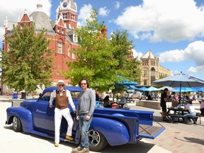 Don Shipley, creative director of Don Shipley Productions Inc., and Pete Watson, event producer and performer, are preparing to launch Streetside Live this Sunday, a week-long initiative that will bring live music played from the beds of antique trucks to downtown Stratford daily from Aug. 23-30. Galen Simmons/The Beacon Herald/Postmedia Network