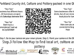 The QR code for the art tour. It takes one to a variety of destinations in Parkland County.