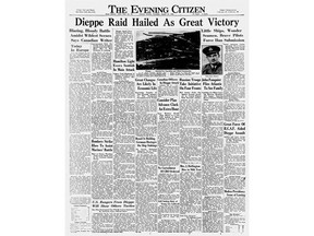 The Citizen's front page of Aug. 20, 1942 declares the raid on Dieppe a great success.