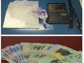 Chatham-Kent police provided this photograph of drugs and money seized from a Chatham residence on Thursday night.