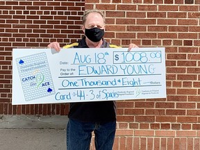 Edward Young recently picked up his cheque for $1,008 as the week 5 winner in the Pembroke Regional Hospital Foundation's Catch the Ace progressive lottery.
