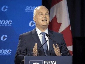 Conservative Party of Canada leadership candidate Erin O'Toole speaks during the English debate in Toronto on Thursday, June 18. On early Monday morning, OÕToole was elected leader of the Conservative Party, defeating frontrunner Peter MacKay on the third ballot by a margin of 57 per cent to 43 per cent. 
TIJANA MARTIN/THE CANADIAN PRESS/FILE