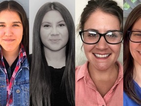 Four Northeastern Ontario residents have each earned $2,000 scholarships from the Ontario First Nations Technical Services Corporation. They are Aaryn Zoccole, from left, Bohdana Innes, Chantel Desrochers and Megan Laroche. SUBMITTED PHOTO