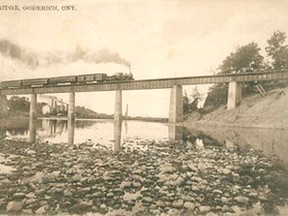 R. R. Sallows’ post card of first train crossing the CPR bridge on Aug. 26, 1907.