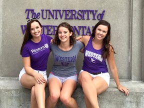 Jocelyn McGlynn (left) who died Aug. 15 after a battle with acute myelomonocytic leukemia, will be greatly missed by childhood friends Anastasia Maslak (centre) and Olivia Pomajba. The trio, from Chatham, attended elementary and high school together and were roommates while attending Western University in London. Handout/Postmedia Network