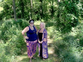 Elizabeth Downey-Sunnen (left) and Meg Dunlop, stand in the 78-acre outdoor classroom of the Freedom Collective, a new private school the two Chatham woman will open in September. Ellwood Shreve/Postmedia Network