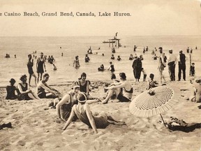 A postcard from the past of people enjoying a day at the beach at Grand Bend’s Casino Beach. Members of the Heritage Sarnia-Lambton network will be talking about popular Lambton County summer recreational activities of the past during a special online presentation on Aug. 27. Handout/Sarnia This Week
