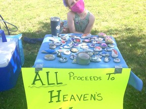 Seven-year-old Halle Beatty raised nearly $500 for about Heaven’s Wildlife Rescue Rehabilitation & Education Centre by selling face masks and painted rocks on Aug. 12. Handout/Sarnia This Week