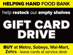 The first Helping Hand Food Bank signs for the new fall grocery store gift card drive are going up next week. Handout