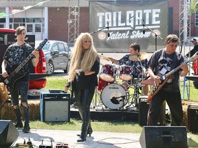 Season 2 of Tailgate Talent Show will see acts from Simcoe, Aylmer, Goderich, Walkerton, Hanover and Saugeen Shores. Performing for judges on Aug. 21 are bass player Mathew Twamley (left), singer Karen D'Agostino, drummer Justin Kotewicz and guitarist Enio D'Agostino of Simcoe's Lady Evil. Ashley Taylor/Postmedia Network