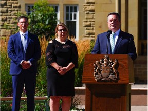 Alberta Premier Jason Kenney at the podium while announcing a cabinet shuffle on Tuesday, Aug. 25. Photo Supplied.