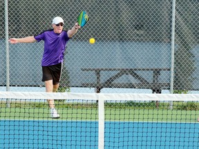 Local dignitaries and Kenora Pickleball Club members at the grand opening of the new pickleball courts in Garrow Park in July 2019.