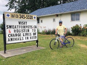Marianne Carlyle, manager of the Leeds and Grenville Animal Centre, will cycle 215 kilometres from Brockville to Pembroke Aug. 25 to raise funds for the Sweat for Pets fundraiser for the Ontario SPCA and Humane Society.