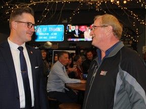 Kraymr Grenke, left, who represented the Conservatives in the Timmins-James Bay riding in the 2019 federal election, and riding association president Steve Kidd were pleased to see Erin O’Toole selected as the party’s new leader on Sunday. FILE PHOTO/THE DAILY PRESS