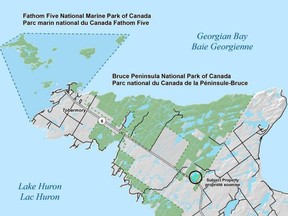A 95-acre parcel of land that has been purchased by the federal government and added to Bruce Peninsula National Park is highlighted on a map. Handout