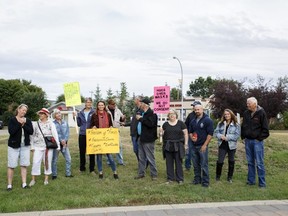 Around 15 residents protested in front of the Peace River Provincial Building on Saturday, Aug. 29, 2020. The rally called upon the Alberta government to end Emergency Health Orders and repeal Bill 10/24.