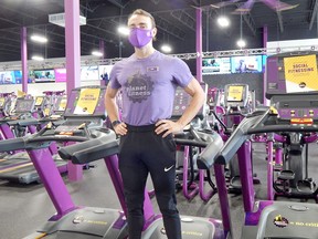 Sarnia Planet Fitness fitness trainer John Stafford stands beside some of the club’s cardio machinery, which has been spaced out to allow gym goers to exercise in a socially distant way. Carl Hnatyshyn/Sarnia This Week