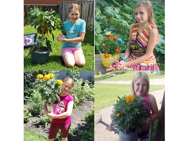 Showing off their winning plants and flowers for the age nine to 11 category for the Laurentian Valley Junior Gardeners Competition are (top from left) Mya Turcotte, Aaryanna Mask and (bottom from left) Amelia Lofstedt and Emma Graham.