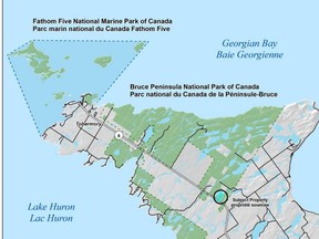 A 95-acre parcel of land that has been purchased by the Government of Canada and added to Bruce Peninsula National Park is highlighted on a map. Supplied photo.