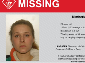 Brant OPP have issued an alert for Kimberley Bogema after items belonging to her were found on a county trail.