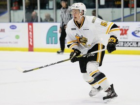 Sarnia Sting's Eric Hjorth (55) plays against the Saginaw Spirit at Progressive Auto Sales Arena in Sarnia, Ont., on Friday, Sept. 27, 2019. Mark Malone/Chatham Daily News/Postmedia Network