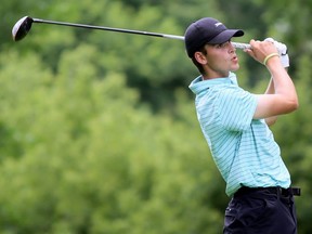 Aidan Webster tees off on the ninth hole at Maple City Country Club during a Jamieson Junior Golf Tour event in Chatham, Ont., on Monday, July 27, 2020. Mark Malone/Chatham Daily News/Postmedia Network