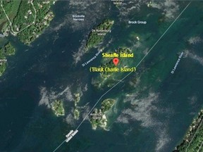 Brockville historian Doug Grant provided this Google Maps graphic showing the location of Sheaffe Island. (SUBMITTED)
