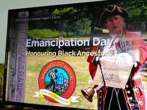 Emancipation Day festival crier Bruce Kruger opened this year's event which was held virtually due to COVID-19. The nearly two-hour program premiered on YouTube Saturday. (Scott Dunn/The Sun Times/Postmedia Network)