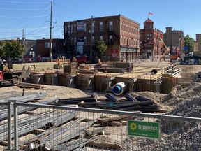 Rebar (in foreground) has been delivered to the 10th Street bridge site in Owen Sound for the deck work phase of the $8.6-million project. Work to replace the former 1911 bridge began in October and is expected to wrap up in December. DENIS LANGLOIS