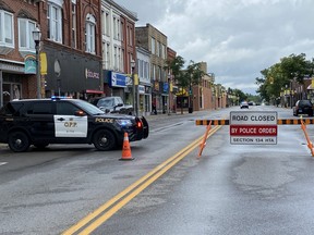 Norfolk OPP blocked off part of the Simcoe downtown Sunday morning.