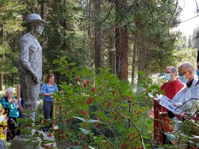 Participants of the Castle Mountain Internment Camp, 25th Anniversary of the unveiling of the statue and plaque on August 12th ceremony in Banff National Park. This statue is the first in Canada to commemorate the Internment of Ukrainians in Canada during Canada's first national internment operations of 1914 to 1920. Photo submitted.