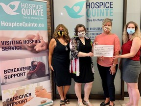 Sandi Ramsay, Hospice Quinte donor relations manager; Jennifer ?May-Anderson, Hospice Quinte executive director; Brandi Hodge, United Way Hastings & Prince Edward ??executive director, and Melissa Davis, on behalf of Bay of Quinte MP Neil Ellis, recently gathered for the announcement Hospice Quinte is receiving a $40,000 gift from the Federal GovernmentÕs ÔEmergency Community Support FundÕ enabling the organization to expand upon its existing grief and bereavement support services.
SUBMITTED PHOTO