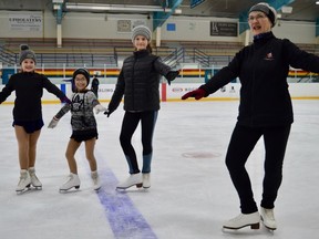 Stirling Figure Skating Club's CanSkate Coordinator, Shirley Deck, on the ice at the Stirling Arena last February with young StarSkaters, Taylor Jones, Ella Williams and Addison Eyles. The local club boasts over 100 young skaters, all anxious to get back on the ice to pursue their individual dreams and have some fun.
TERRY VOLLUM