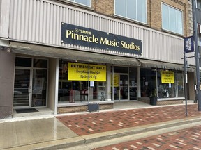 Retirement sale posters hang in the windows at Pinnacle Music Studios in downtown Belleville. After nearly 25 years owner Janet and Ken Harnden announced on social media they will be retiring.
VIRGINIA CLINTON