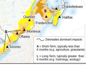 A map from Agriculture and Agri-Food Canada's Canadian Drought Monitor, released July 31, shows Hastings and Prince Edward region are in the grip of a "moderate drought" which is affecting area farmers' crops. The map also indicates the drought is short term or less than six months. AGRICULTURE AND AGRI-FOOD CANADA