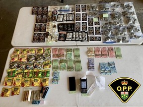 OPP seized more than 5 kilograms of illegal cannabis products, in excess of  $1,400 in Canadian currency and a point of sale machine following a traffic stop on Highway 401 Saturday. A 35-year-old Markham man has been charged.
OPP PHOTO