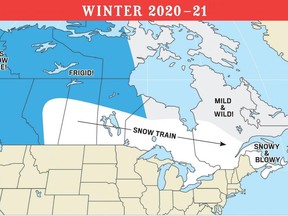 Quinte region will receive "snowier than normal conditions" in December and January but temperatures won't be as cold as areas in Western Canada, predict forecasters. Environment Canada said above-average temperatures are forecast for the fall in the lead up to the arrival of Old Man Winter. CANADIAN FARMERS' ALMANAC