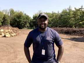 Nana Adjei, Brockville's supervisor of solid waste and compost manager, stands at the compost site at the Gord Watts Municipal Centre on Thursday afternoon. (RONALD ZAJAC/The Recorder and Times)