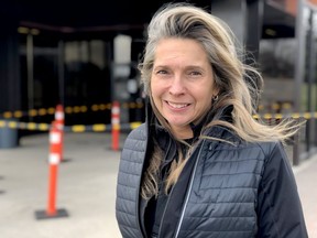 Sherri Fournier Hudson, executive director of the Upper Canada Family Health Team, stands outside the Brockville COVID-19 assessment centre at the Memorial Centre on April 16. (FILE PHOTO)