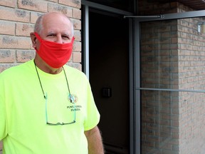 Brian Thornton is a dedicated blood donor who hasn't let the COVID pandemic keep him from giving the gift of life. He is seen here outside the blood donor clinic at the UAW Hall in Wallaceburg on Tuesday. (Jake Romphf, Postmedia Network)