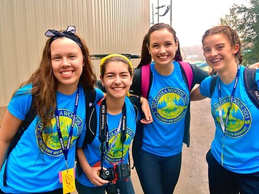 Handout/Chatham Daily News
Jocelyn McGlynn, second from right, is seen here in this 2015 photo with friends, from left, Olivia Pomajba, Cassie Vojvodin and Anastasia Maslak while attending Ursuline College Chatham when they were student leaders  at the Muskoka Woods leadership camp.