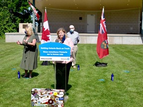 MPP Lisa Thompson speaks in Goderich on Aug. 12 where she unveiled a series of grants to promote the arts and tourism sectors in Huron-Bruce. Daniel Caudle