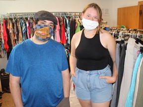Manager Mark Healey and employee Krista Strader at the House of Lazarus thrift store at the Ingleside-Newington United Church. Photo on Friday, August 7, 202, in Ingleside, Ont. Todd Hambleton/Cornwall Standard-Freeholder/Postmedia Network