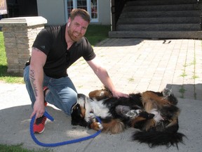 Happier times this week for a recovering Meava, with owner Dan Brisebois. Meava sustained significant injuries when attacked late last week at a public park.Photo on Tuesday, August 18, 2020, in Cornwall, Ont. Todd Hambleton/Cornwall Standard-Freeholder/Postmedia Network