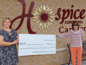 NAV Centre/NAV Canada made a big presentation to Carefor Hospice Cornwall - a cheque for $17,000. Representing NAV is (left) Penny Giroux, a team supervisor, and at right is Sandy Collette, the Carefor Hospice Cornwall fundraising co-ordinator-Eastern Counties. Photo on Friday, August 21, 2020, in Cornwall, Ont. Todd Hambleton/Cornwall Standard-Freeholder/Postmedia Network