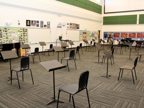 Chairs in a music class at École McTavish are physicially distanced as part of COVID-19 measures for the school year. Laura Beamish/Fort McMurray Today/Postmedia Network